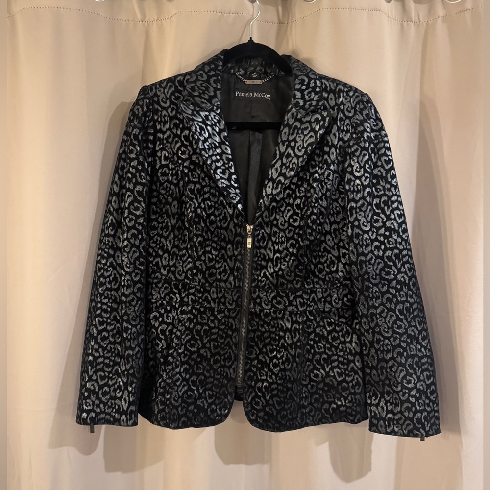 Pamela McCoy Black and Gray Leather Jacket
